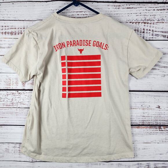 Under Armour Project Rock Women’s T-Shirt XS Beige “Hardest Worker In The Room” - Picture 2 of 7